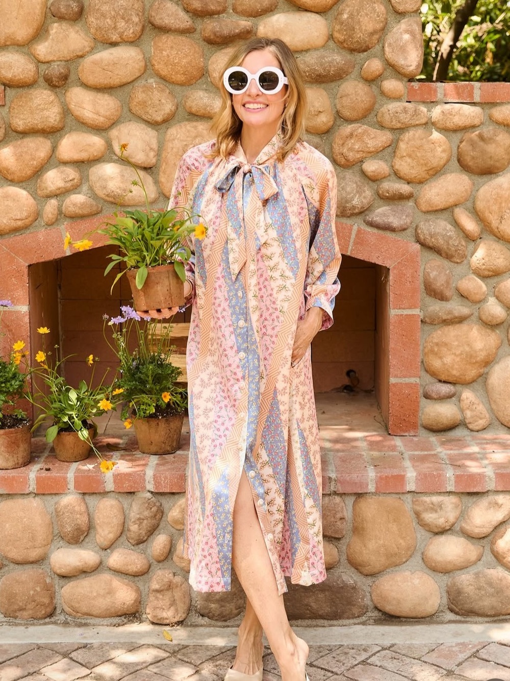 BURU Tie-Neck Dress in Pastel Floral